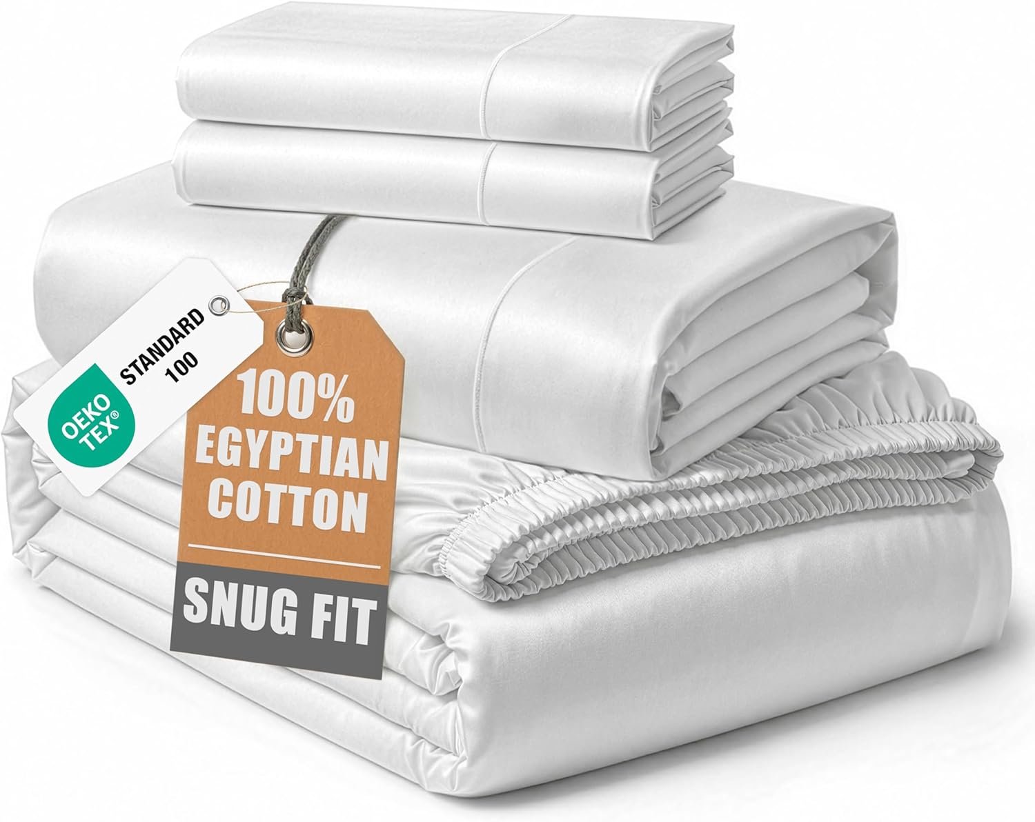 LANE LINEN 100% Egyptian Cotton California King Sheet Sets, Soft & Comfy Luxury Hotel Like Thick Fully Elasticized Bed Sheets, No Pill Fade Resistant Oeko Tex Certfied Cal King Sheets – White