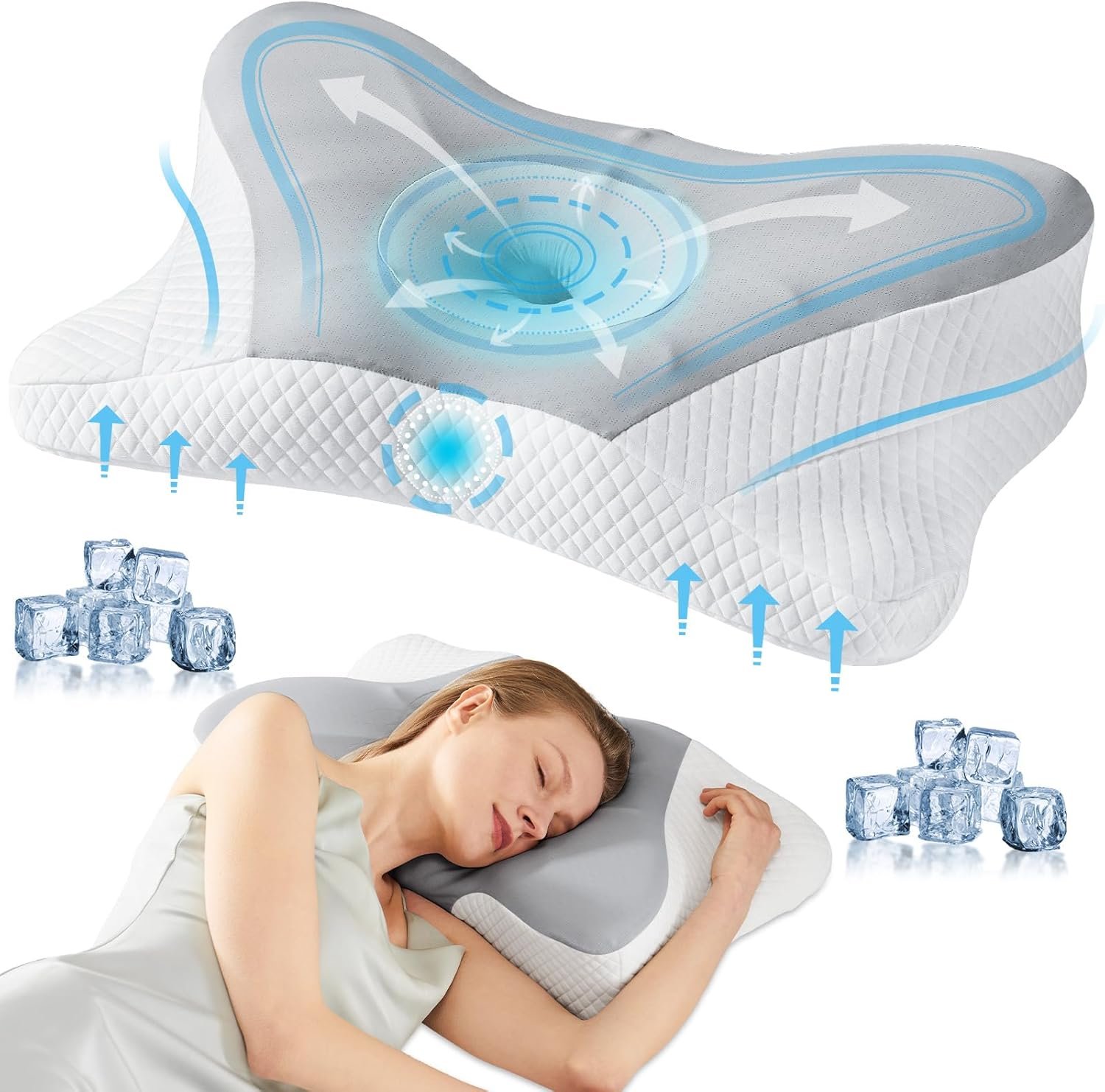 Sweetcrispy Cervical Pillow for Neck and Shoulder – Ergonomic Memory Foam Pillows, Contour Side Sleeper for Adults, Cooling Orthopedic Neck Support for Back Stomach Sleepers, Grey
