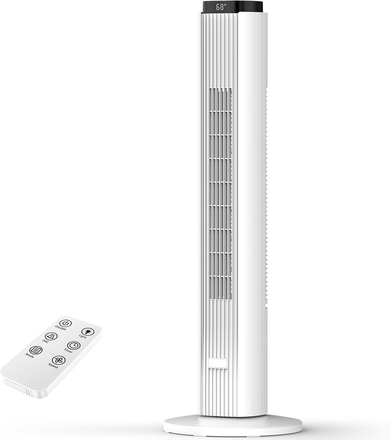 Electactic Tower Fan for Bedroom 23ft/s Electric Standing Fan with Remote Quiet Bladeless Oscillating Fan for Indoor, 4 Mode, 6 Speeds, 12H Timer for Home Office, 37″, White