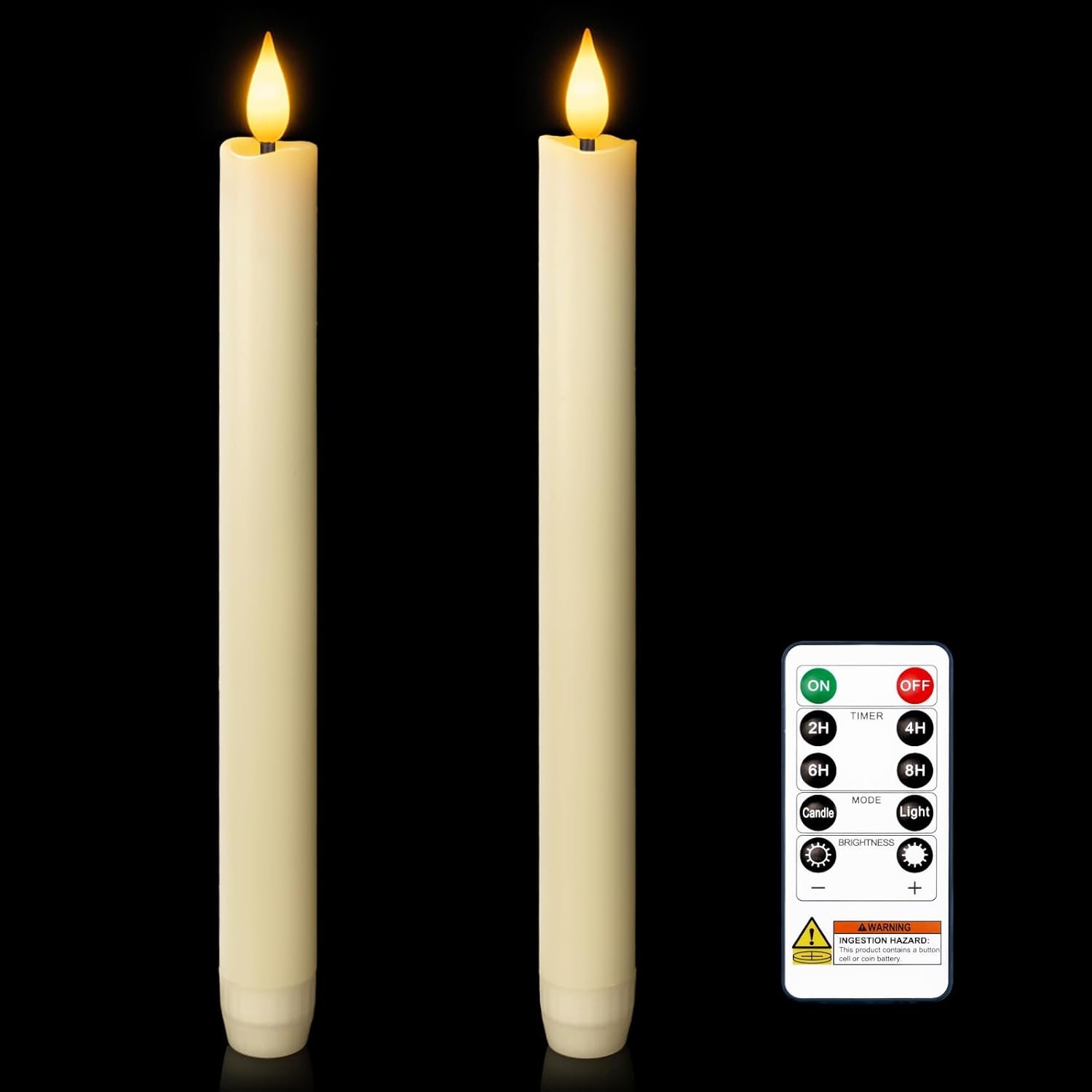 Homemory 2 Pcs Real Wax Made Flameless Taper Candles with Remote and Timer, 9.6″ Ivory Battery Operated Candle Stick Flickering, Led Taper Candles with Lifelike Flame for Indoor Home Decor