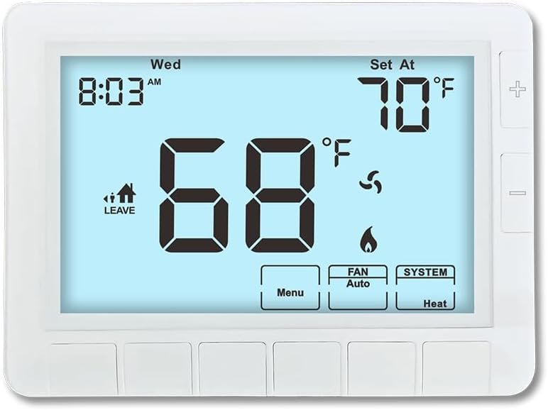 Programmable Auto Changeover Thermostat for House, Conventional Single-Stage Systems,1 Heat/1 Cool, Extra Large Display, Smart Auto Switching, White Backlight