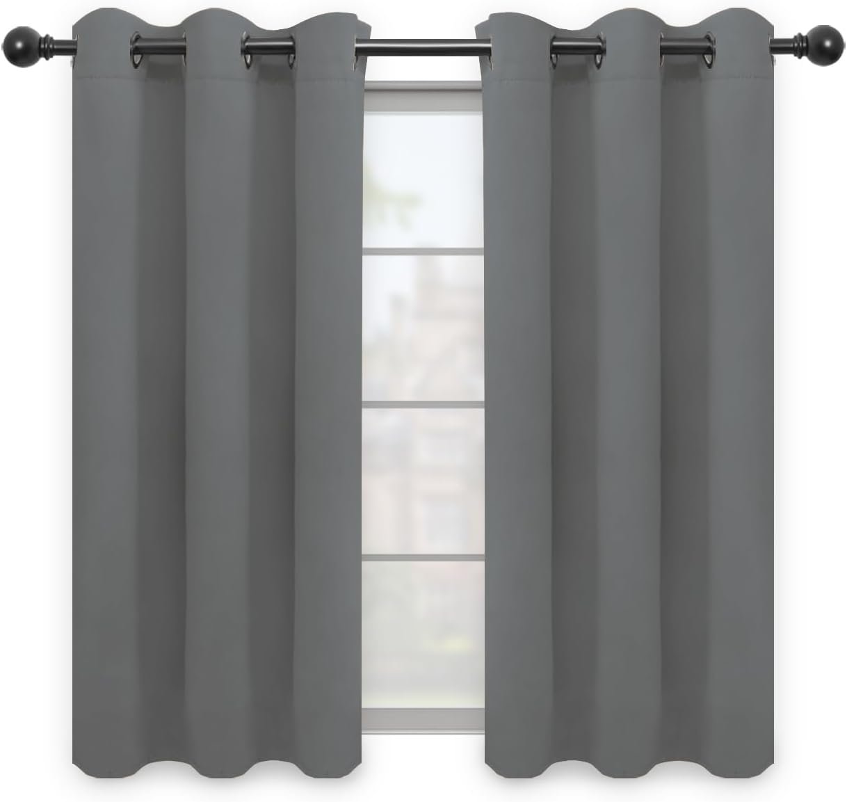 Easy-Going Blackout Curtains for Bedroom, Solid Thermal Insulated Grommet and Noise Reduction Window Drapes, Room Darkening Curtains for Living Room, 2 Panels(42×63 in, Gray)
