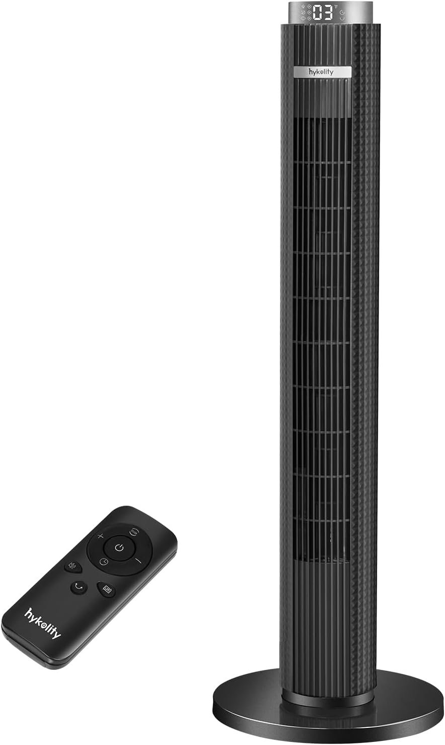 hykolity Tower Fan for Bedroom, 90° Oscillating Standing Fan, 28dB Ultra Quiet, 26ft/s Velocity 38” Bladeless Fan with 3 Speeds & 4 Modes, 12H Timer, Remote, Floor Fan for Living Room, Home, Office
