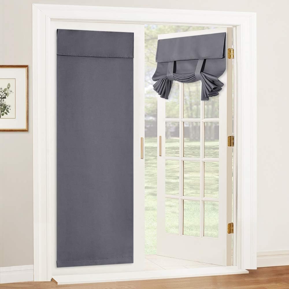 RYB HOME Blackout French Door Curtain – Privacy Thermal Insulated Window Shades for Patio Kitchen Front Entry Back Door Glass Window, Self Adhesive No Drill, 1 Panel, 26″ W x 69″ L, Grey