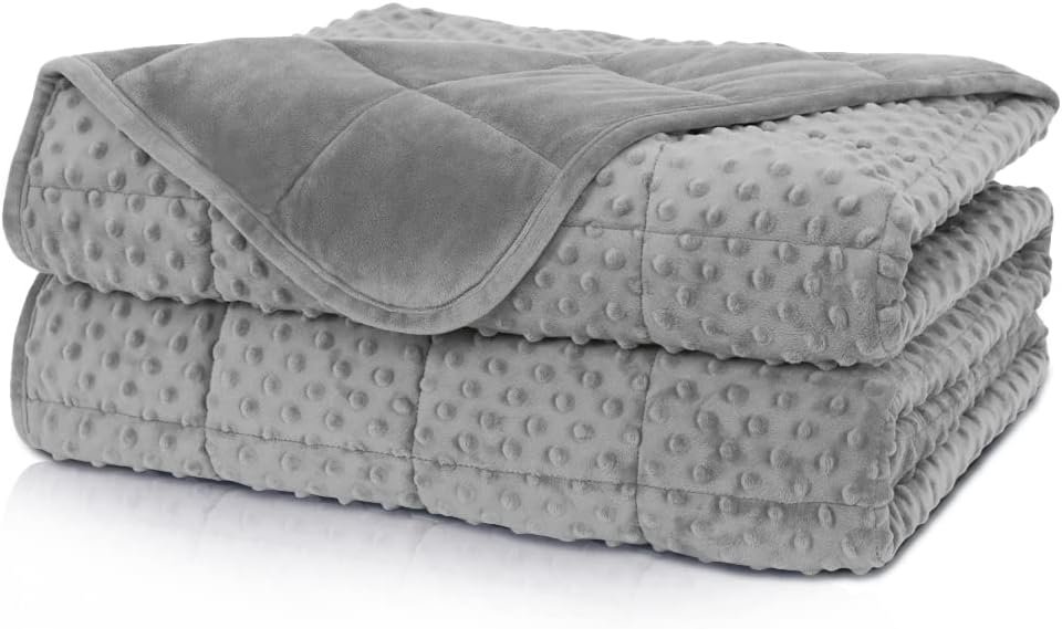 Huloo Sleep Weighted Blanket Twin 15lbs for Adult(48″×78″,Gray) Breathable Soft Minky Weighted Throw Blanket for All Season,Heavy Blanket with Premium Glass Beads
