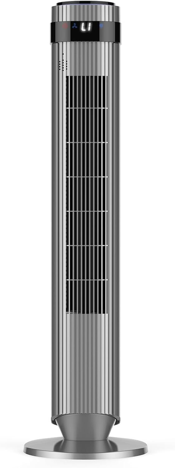 OLIXIS Tower Fan for Bedroom, Floor Standing Fan with Remote, 12H Timer, 5 Speeds, 4 Modes, LED Display, Portable Bladeless Oscillating Cooling Fan for Indoor, Home, Office