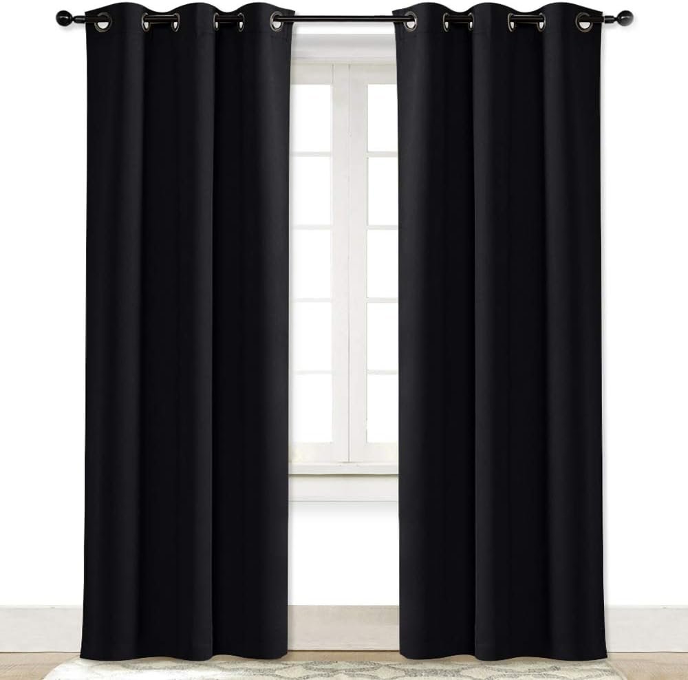 NICETOWN Soundproof Thermal Insulated Blackout Curtain Thermal Insulated Solid Grommet Room Darkening Drape for Dining Room (Single Panel, 42 inches by 84 inch, Black)