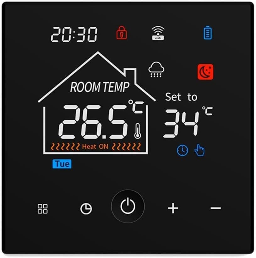 Programmable Smart Thermostat, WiFi Enabled Heating Regulator With Weekly Timer, Remote Temperature Adjustment, Child Safety Lock, 5-40C For Gas Wall Boiler Floor System, Black