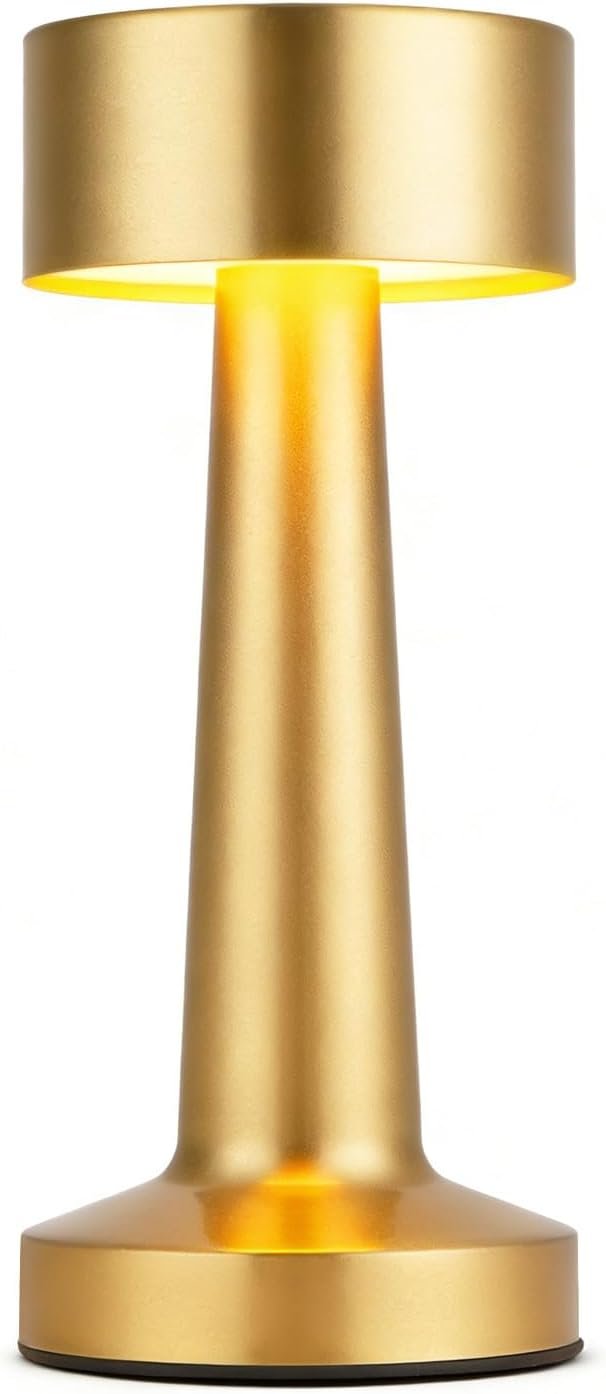 HPUFKOT Portable LED Table Lamp, 3-Levels BrightnessMetal Desk Lamp,3 Color Touch Control RechargeableLamp, Ideal Bedside Lamp for Nightstand, Bedroom,Living Room (Light Golden)