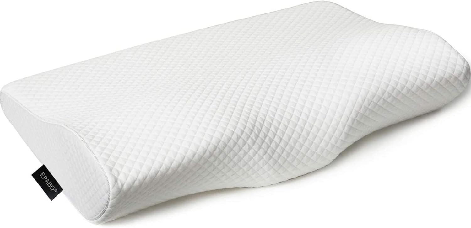 EPABO Contour Memory Foam Pillow Orthopedic Sleeping Pillows, Ergonomic Cervical Pillow for Neck Pain – for Side Sleepers, Back and Stomach Sleepers, Free Pillowcase Included (Firm & Queen)