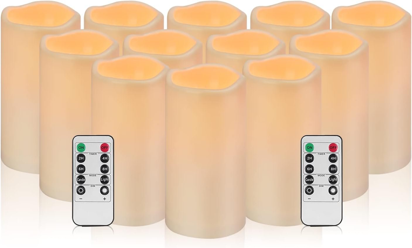 wemarry Waterproof Flameless Candles with Remote, Outdoor Indoor Battery Operated Candles(D3 x H 6″),12Pcs Led Fake Candles for Party Home Decor