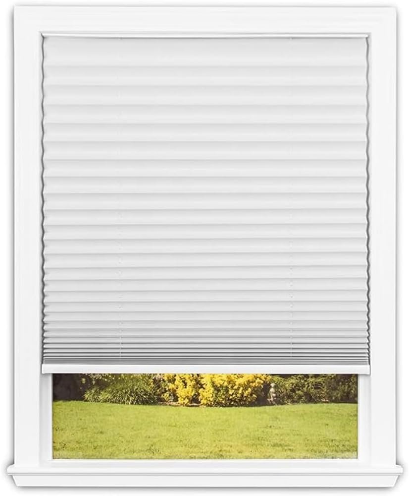 Redi Shade No Tools Easy Lift Trim-at-Home Cordless Pleated Light Filtering Fabric Shade White, 36″ W x 64″ L, (Fits windows 19″- 36″)