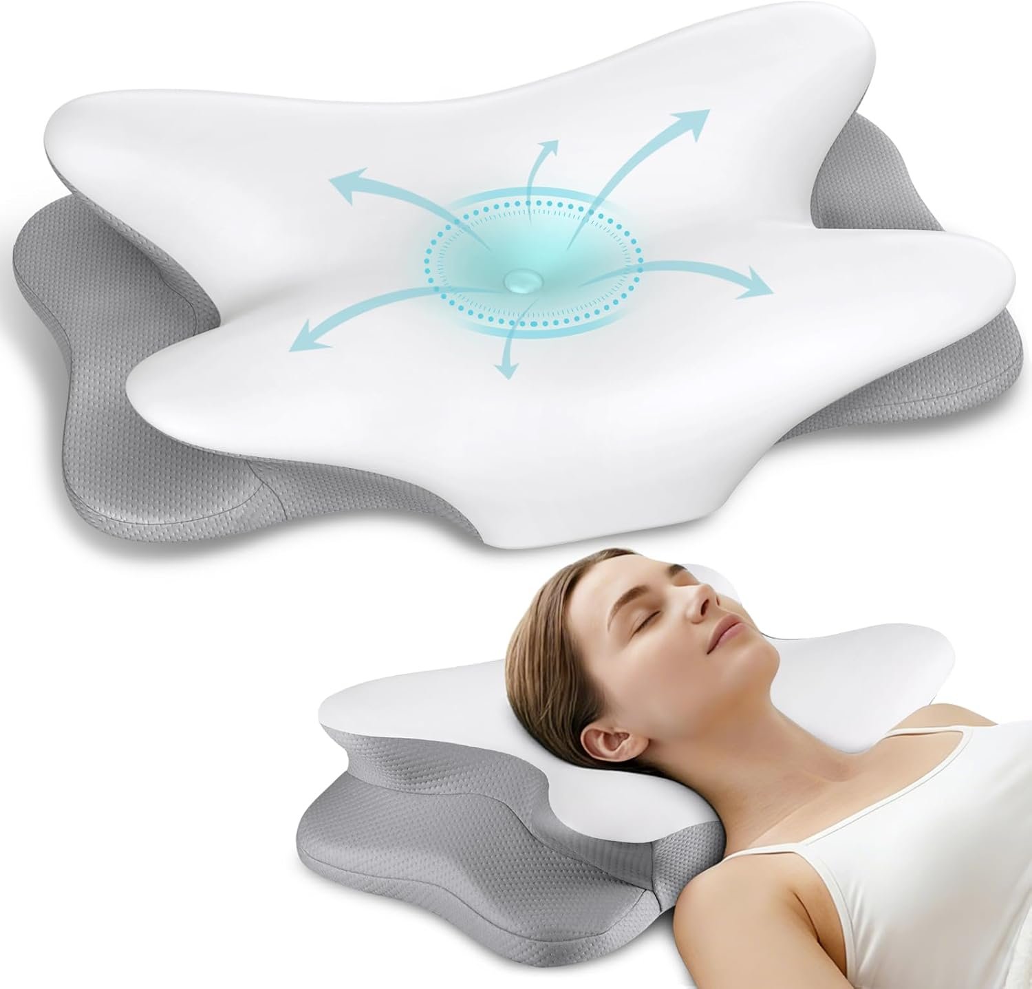 Cervical Neck Pillow for Pain Relief – Ergonomic Side Sleeper Pillow for Neck Support, Contour Pillow for Bed Sleeping, Cooling Memory Foam Pillows Orthopedic Pillow for Back Stomach Sleepers