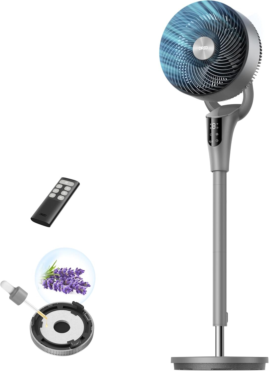 DREO Fan for Bedroom, 2026 Upgraded, 90ft Airflow, 20dB Quiet Fan, 90° Oscillating Standing Fan for Whole Room, DC Motor, 8+H Speeds, 3 Modes, 38-42” Adjustable Height, 8H Timer, 105° Manual Vertical