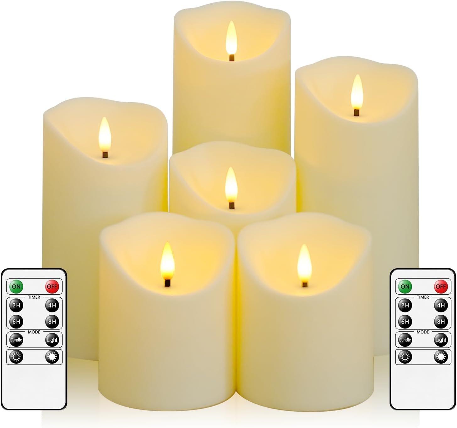 Fo32won Flameless Flickering Candles with Remote Timer, Set of 6 Ivory Led Battery Operated Candles for Home Decor Xmas Halloween (D3 x H3 3″ 4″ 5″ 6″ 7″)