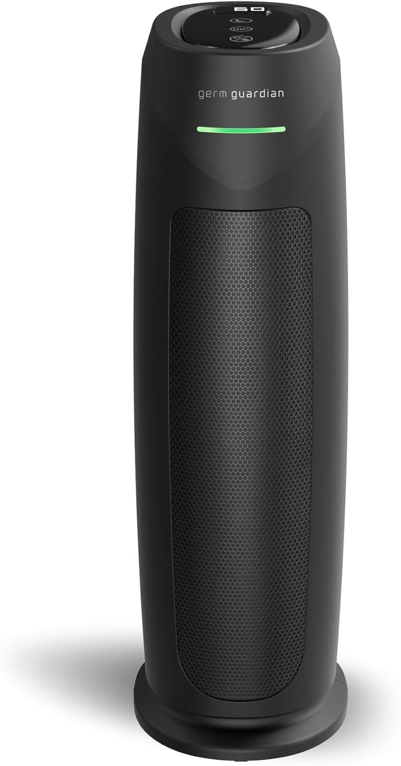 GermGuardian HEPA Air Purifier for Home, Large Rooms Up To 743 Sq. Ft. with HEPA PURE Air Filter, Air Quality Monitor & UV-C Light, AC4880B, 22″ Tower, Black