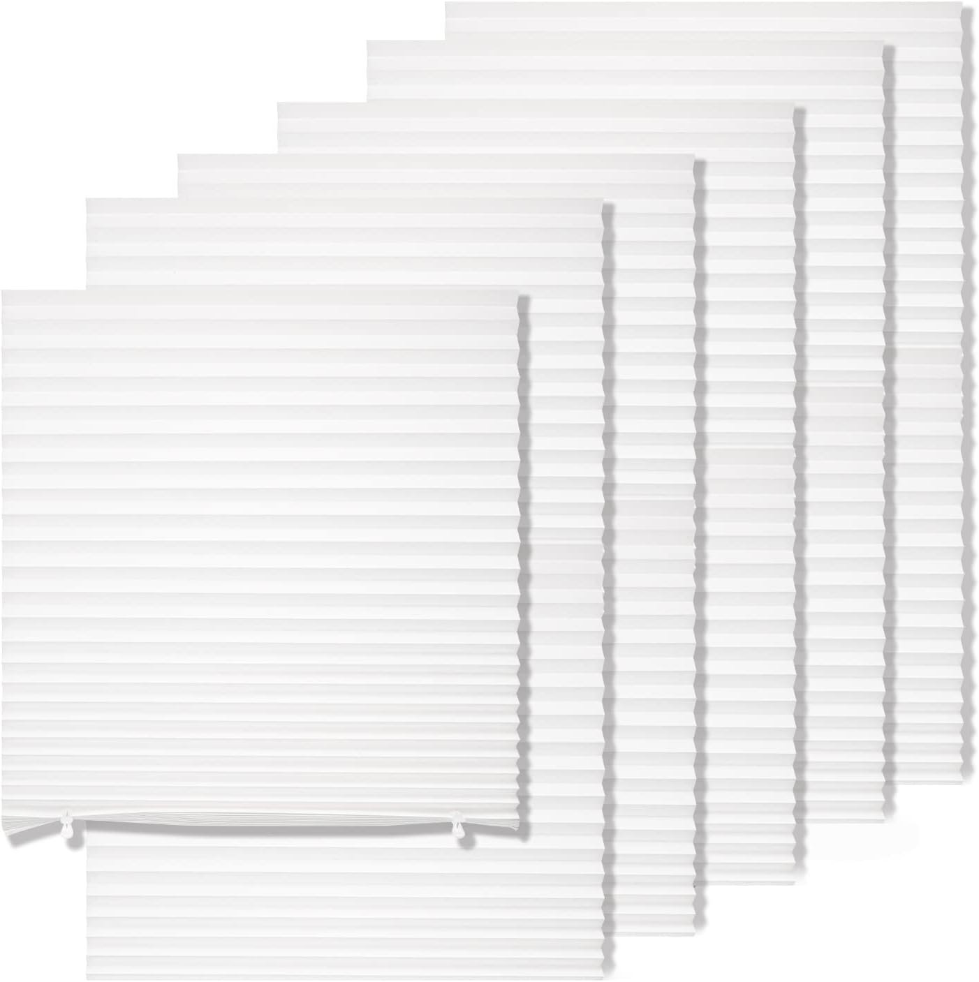 MYshade 6 Pack Temporary Light Filtering Paper Shades for Windows,Paper Pleated Blinds with Adhesive,No Tools No Drilling Free Cut Size Temporary Room Darkening Shades(White, 36″ W x 72″ H)