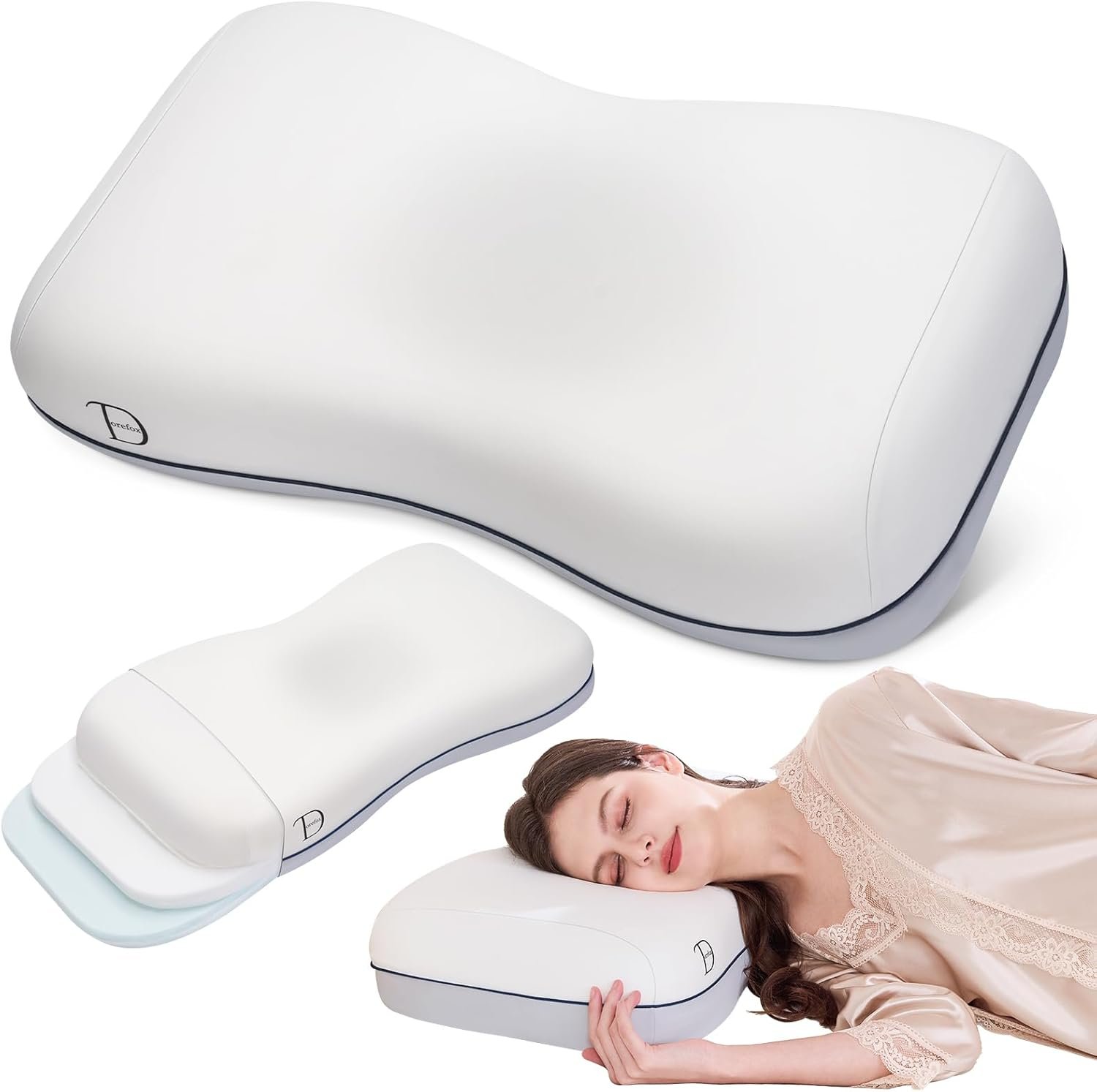 Cervical Neck Pillow for Neck & Shoulder Support, Adjustable Memory Foam Pillow with Customizable Height and Firmness, Ergonomic Pillow for Side, Back，Stomach and Combination Sleepers