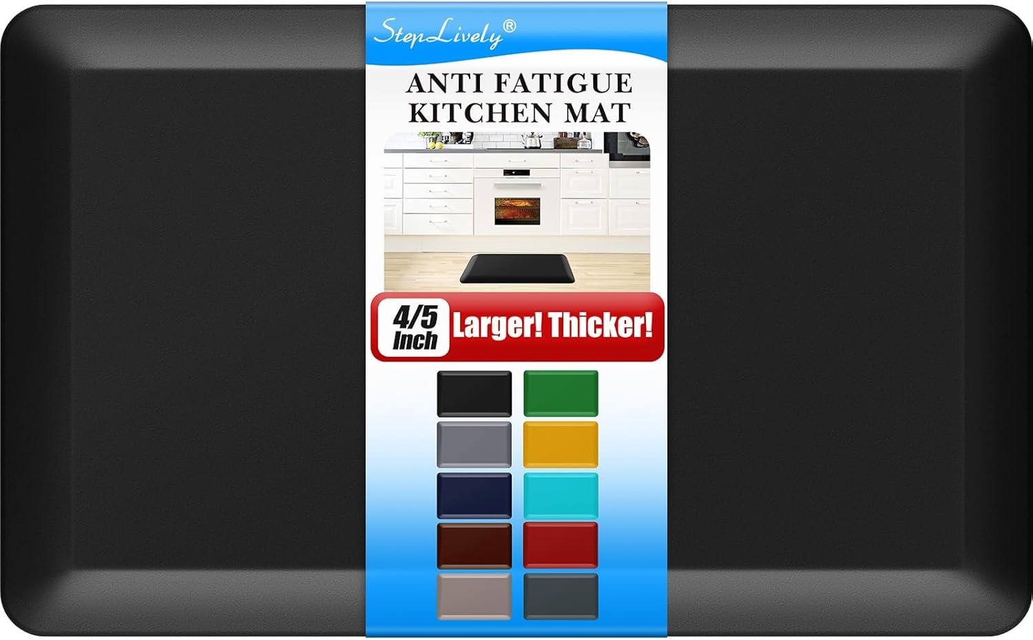 4/5 Inch Thick Kitchen Mat – Cushioned Anti Fatigue Mats for Kitchen Floor – Easy to Clean, Water Resistant, Non-Slip Kitchen Rug for Sink, Office, Kitchen (17”x24” Black)