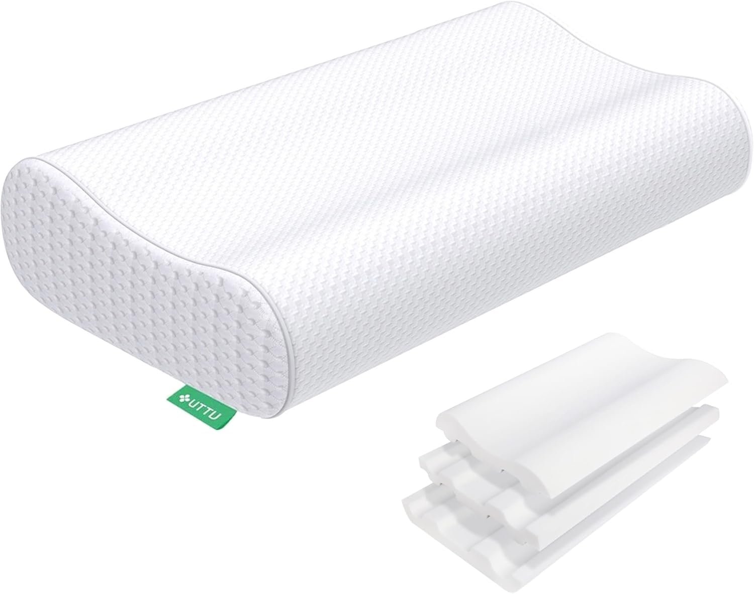 UTTU Cervical Pillow for Neck Pain Relief, Memory Foam Neck Pillow for Sleeping, Adjustable Orthopedic Sandwich Pillow, Contour Cooling for Side Back Stomach Sleeper, Queen(23.6″×14″×5.2″/4.5″)