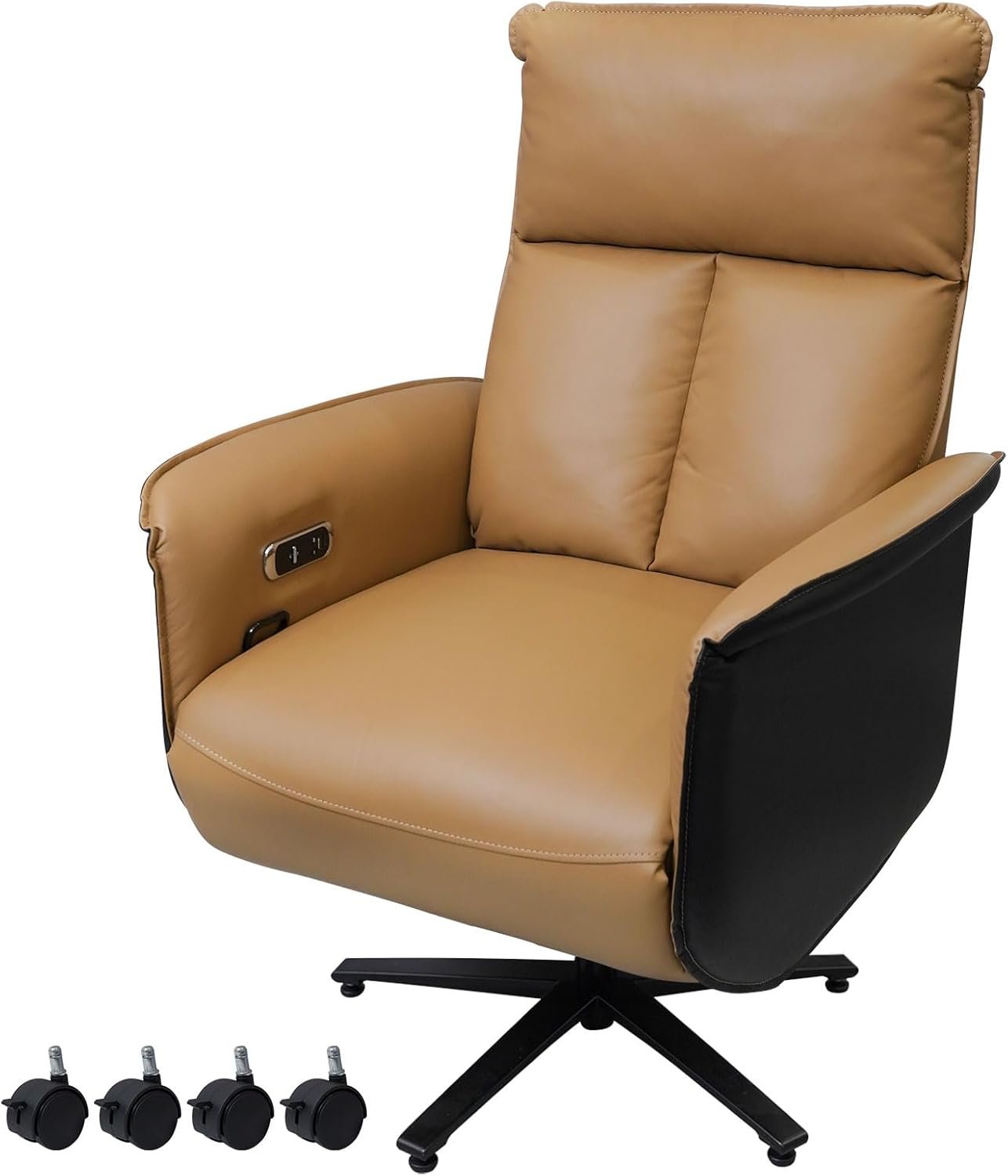 Big and Tall Executive Recliner, Adjustable Electric Office Chair 90-155° with Footrest, 4-Position Headrest, 300LBS Heavy Duty, 2-in-1 Base Swivel Desk Chair w/USB, Brown & Black PU Leather