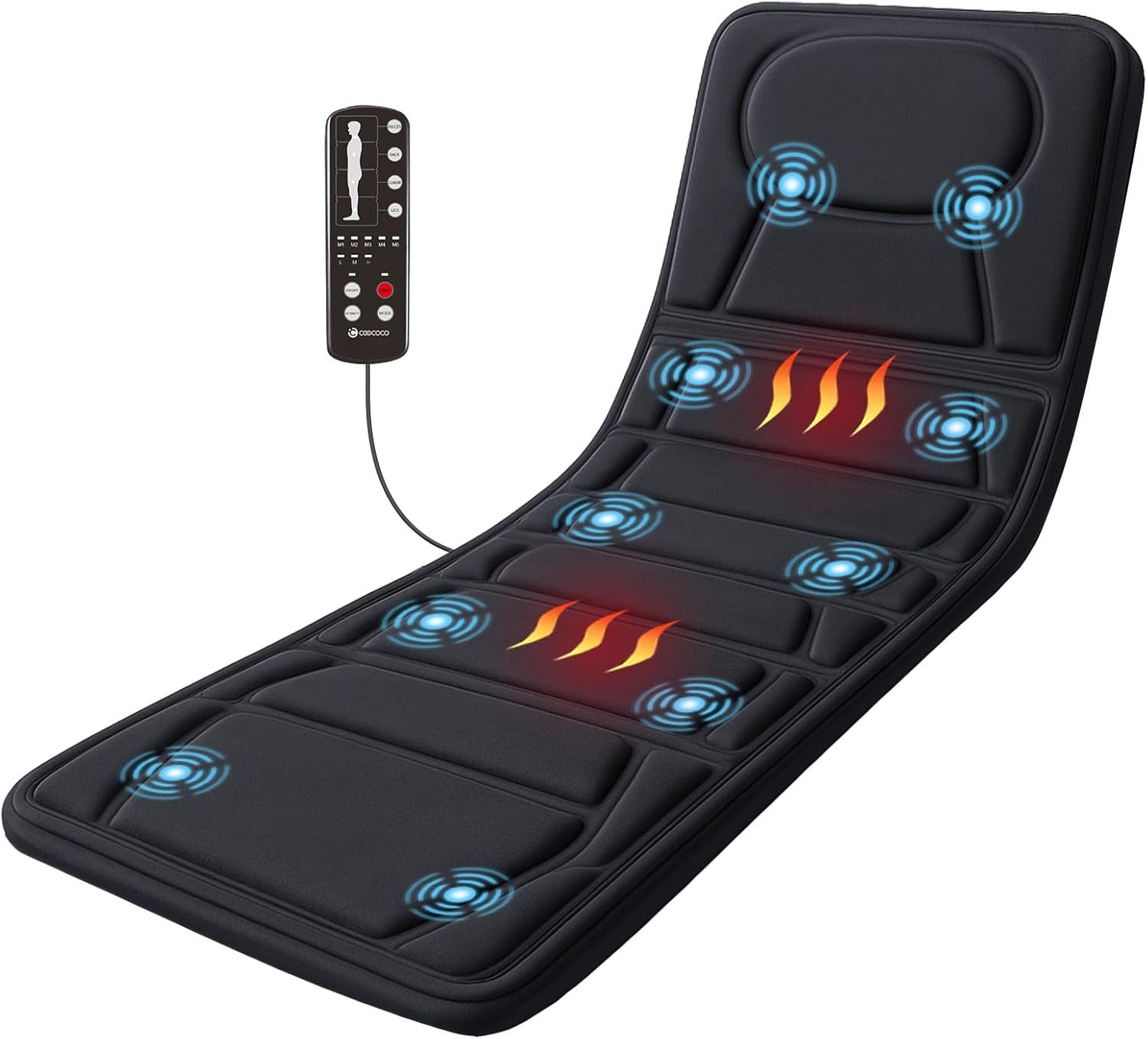 CooCoCo Full Body Massage Mat with Heat, 10 Vibrating Motors Vibration Back Massage Pad, Full Body Massager for Bed Chair Sofa, Massage Mattress Pad, Father Day Gifts for Men Husband(Vibration Only)