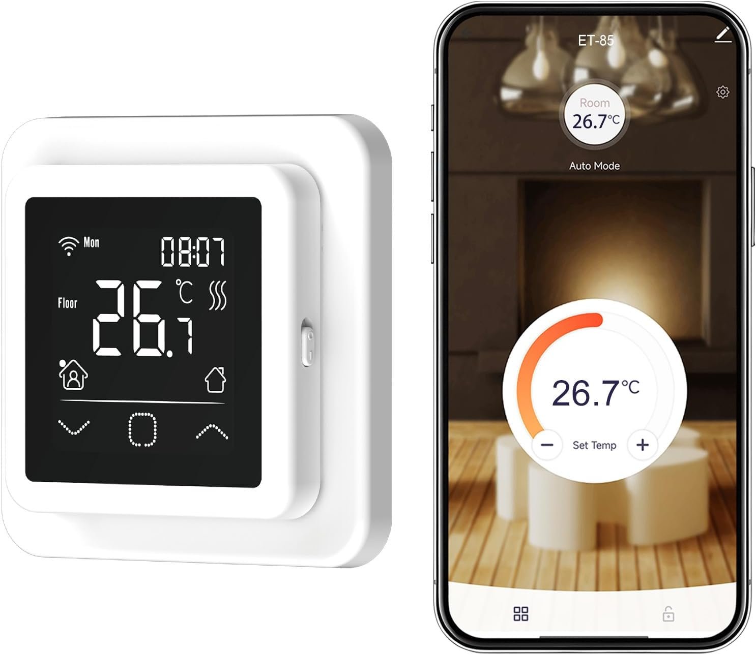 HEATIT Programmable Thermostat, WiFi Smart Thermostat for Electric Radiant Floor Heating with Touchscreen, 85V-265V Wide Voltage Range, Dual Sensing, White