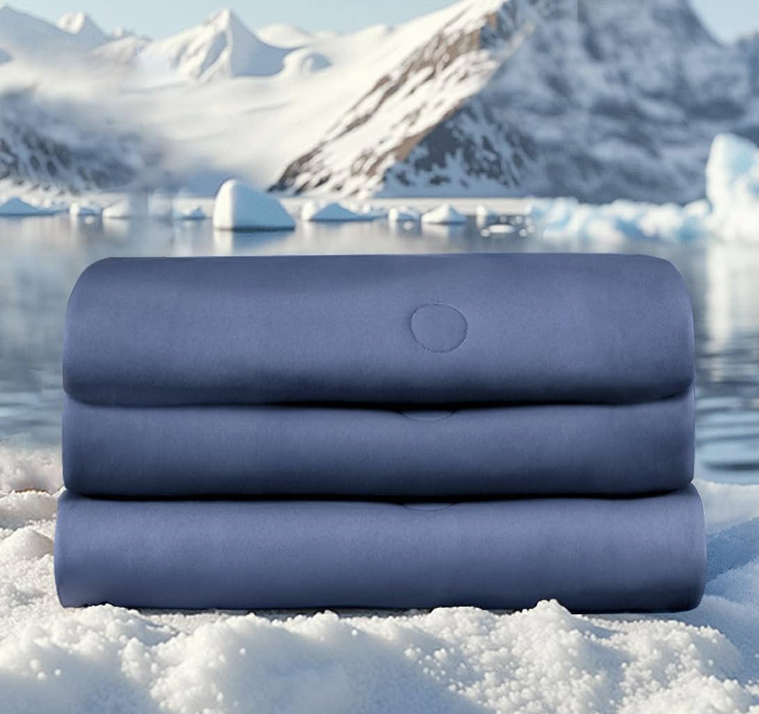 Cooling Comforter Full/Queen Size with Tencel™ Fill, Cooling Blankets for Hot Sleepers & Night Sweats，Double-Sided Cold Blanket All Season Breathable Lightweight Duvet, 90×90 Inches, Blue