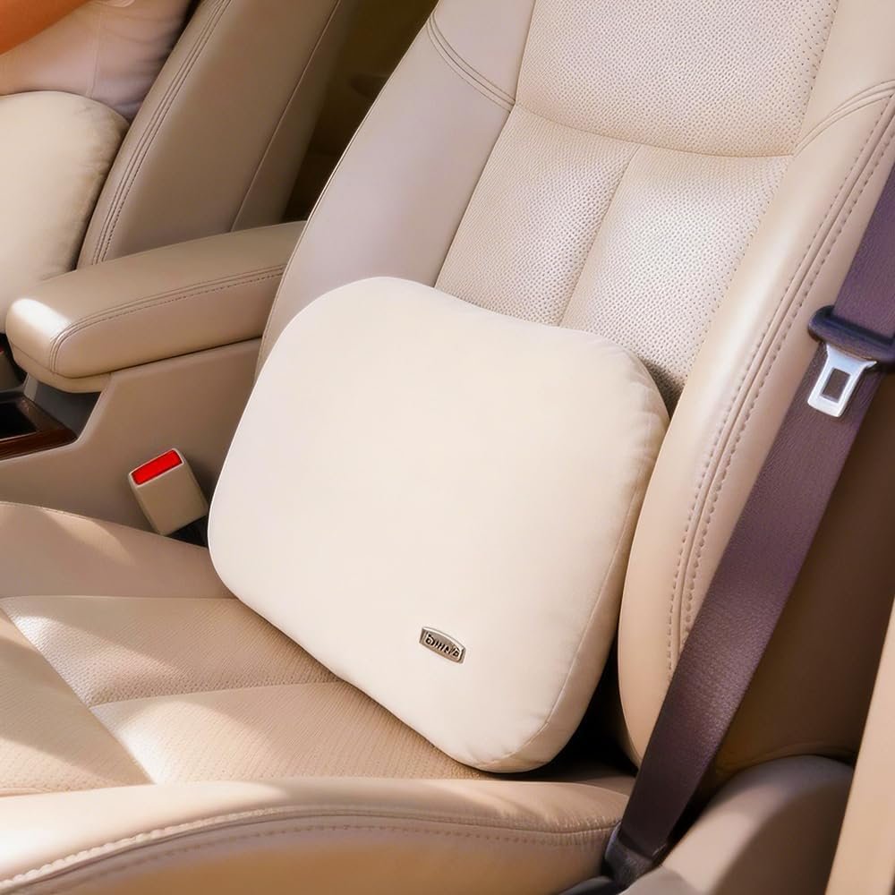Carwales Beige Lumbar Support Pillow for Car Driving Seat Soft Latex Lower Back Support Thin Relax Home Recliner Sofa Office Accessories Chair Cushion Pain Relief