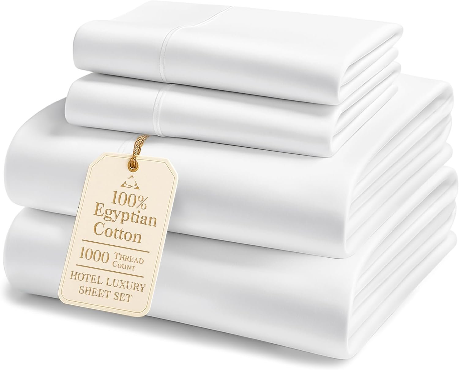 100% Egyptian Cotton Sheets Queen Size – Luxury 1000 Thread Count Naturally Cooling & Breathable Silky Sateen Weave Queen Sheet Set, Soft & Durable Hotel Sheets with 15″ Snug Fit Deep Pockets – White