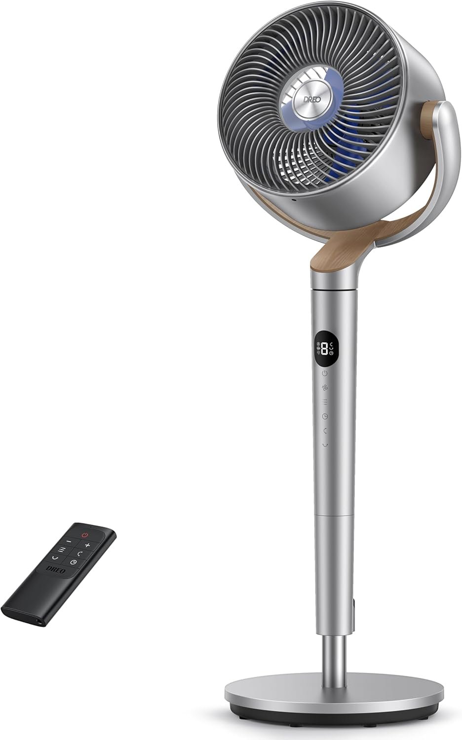 DREO Fan for Bedroom, 120°+120°Omni-directional Oscillating Fan, 90ft, DC Motor, 20 dB Quiet Standing Pedestal Fans, 8 Speeds, 3 Modes Circulator with Remote, 35-40″ Adjustable Height, 8H Timer