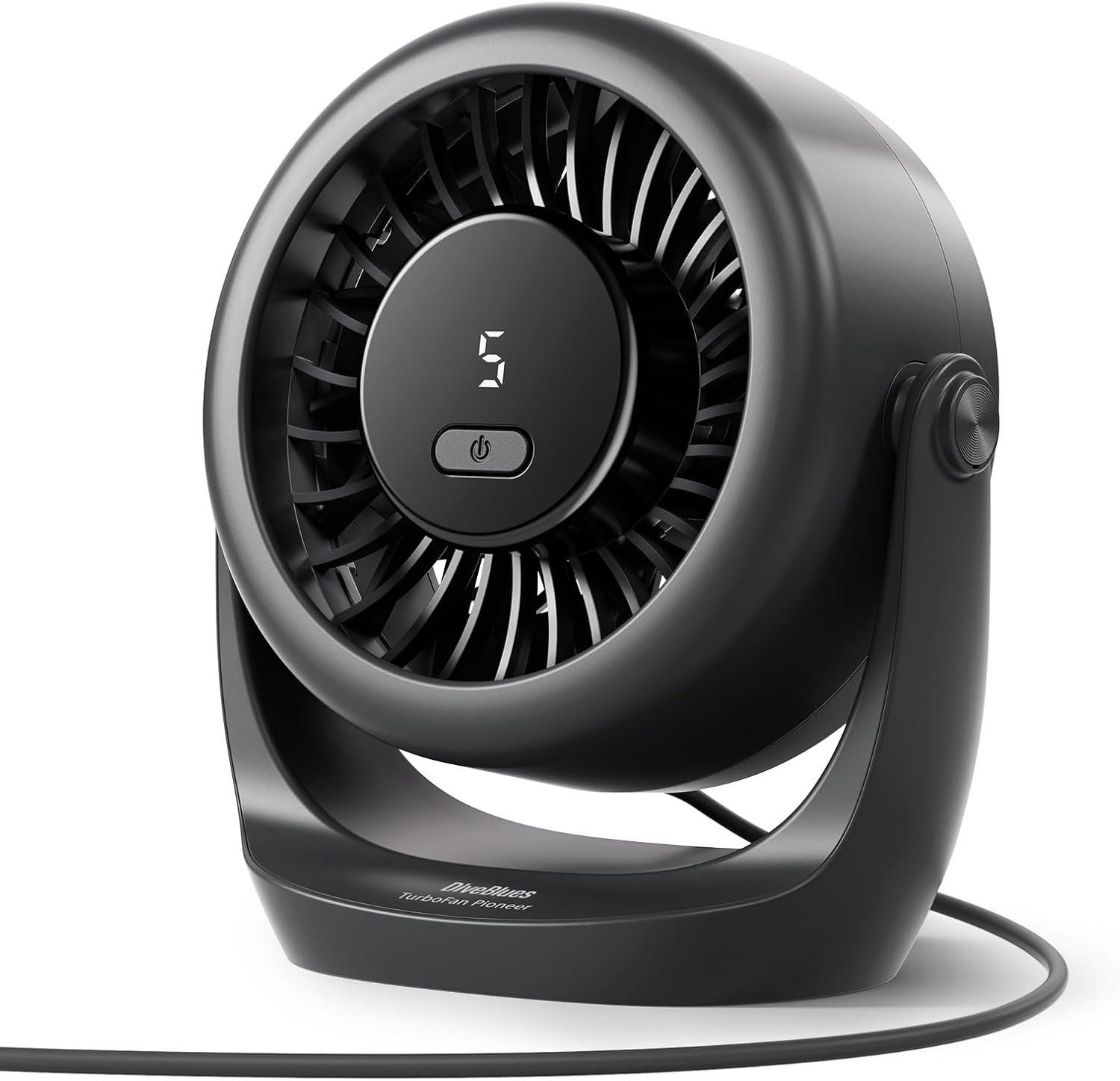 Diveblues USB Desk Turbo Fan, Ultra-Quiet Mini Desk Fan, Powerful Wind, LED Display, 5 Speed, 360° Rotating Small Portable Fan for Home, Office and Outdoor Cool Tech Gadgets – TurboBreeze