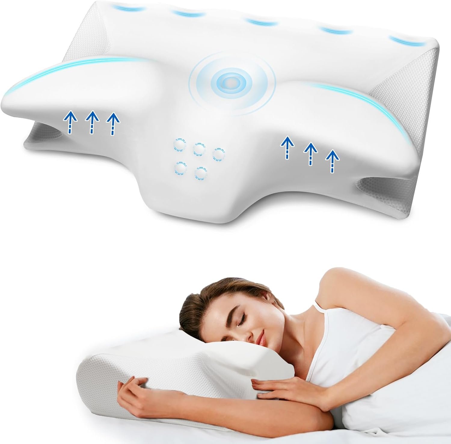 Cervical Pillow for Neck Pain Relief, Cooling Contour Memory Foam Pillows Support Odorless Ergonomic Neck Pillow Adjustable Orthopedic Bed Pillow for Side Back Stomach Sleeper with Pillowcase,AWGH
