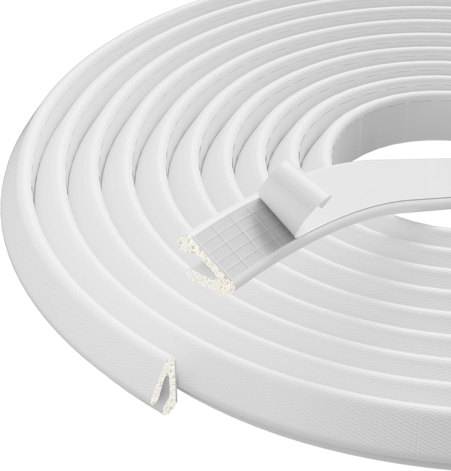 V Shape Thin Foam Weather Stripping Door Frame Seal Strip 19.7FT White, Draft Stopper, Insulation Winter, Weatherstripping, Gap Sealing, Soundproofing, Self-Adhesive Used for Exterior Front Door Side