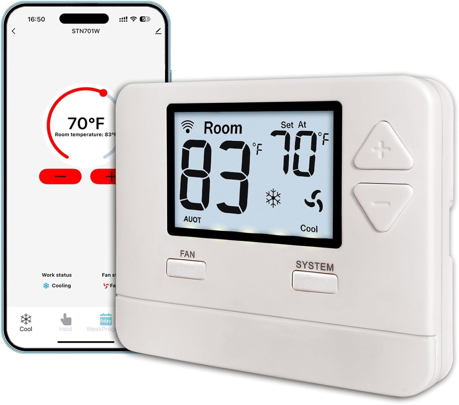 Heagstat WiFi Thermostats for Home Single-Stage 1Heat/ 1Cool, APP Remote Control, 7-Day or 0-Day Programmable. (C-Wire Required)