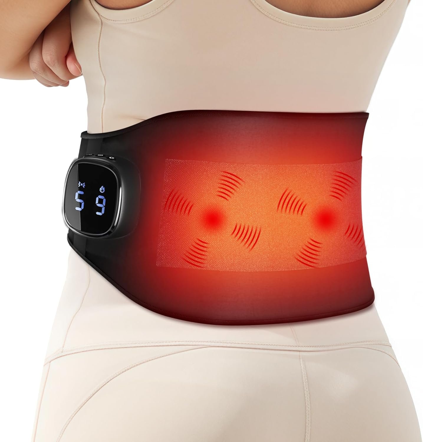 Comfytemp Cordless Portable Heating Pad with Massager for Lower Back Soothing, FSA Eligible HSA 9 Heat 5 Vibration 3 Intensity, Fathers Day Dad Gifts for Men Mom Rechargeable Wireless App Control
