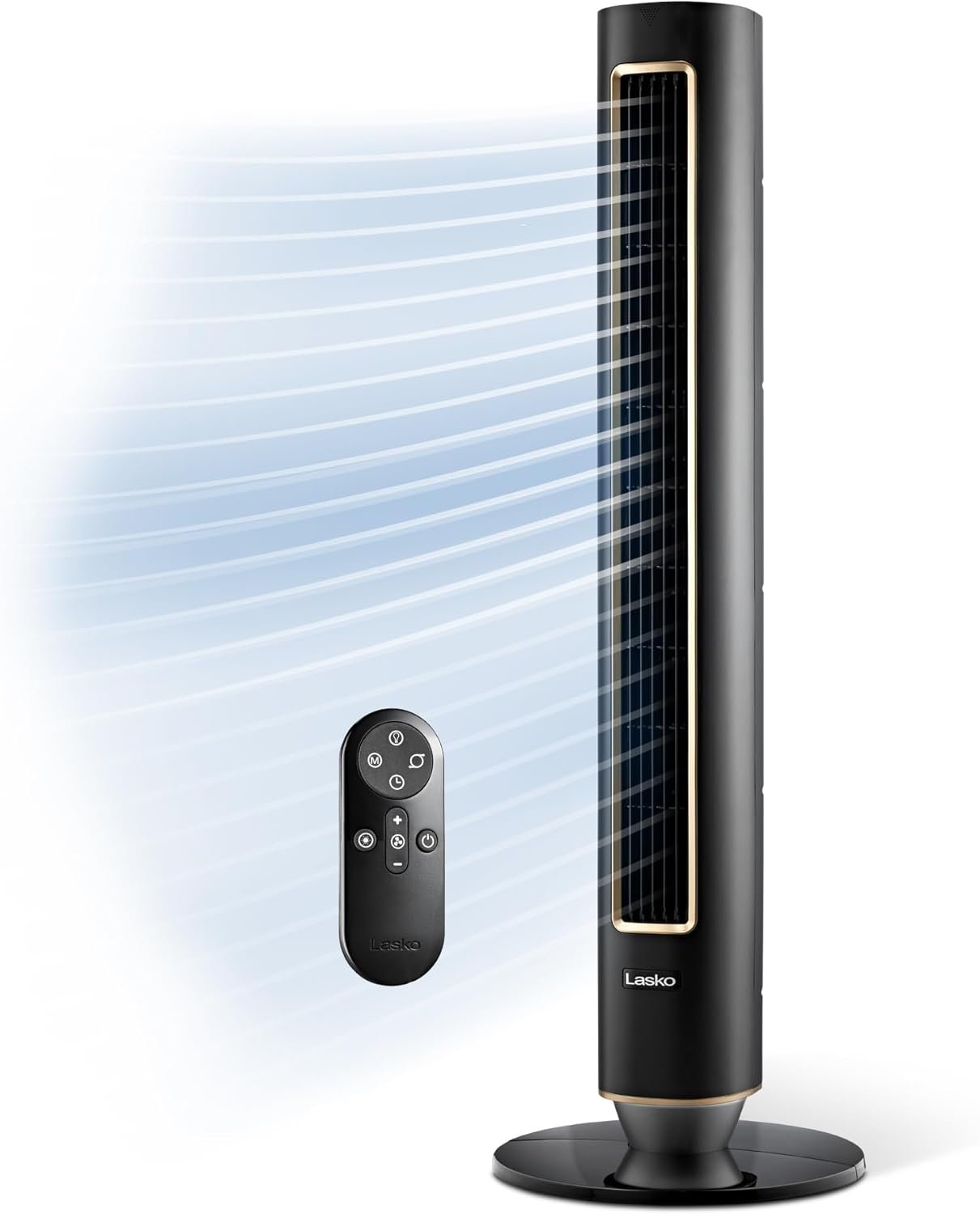 Lasko Pinnacle 40” Tower Fans for Home, 32 ft/s Airflow, Quiet 24dB, 90° Oscillation, Standing Fan for Bedroom with 24 Hour Timer, DC Motor, Air Filter for Hair & Dust, Night Light, Remote, DST100