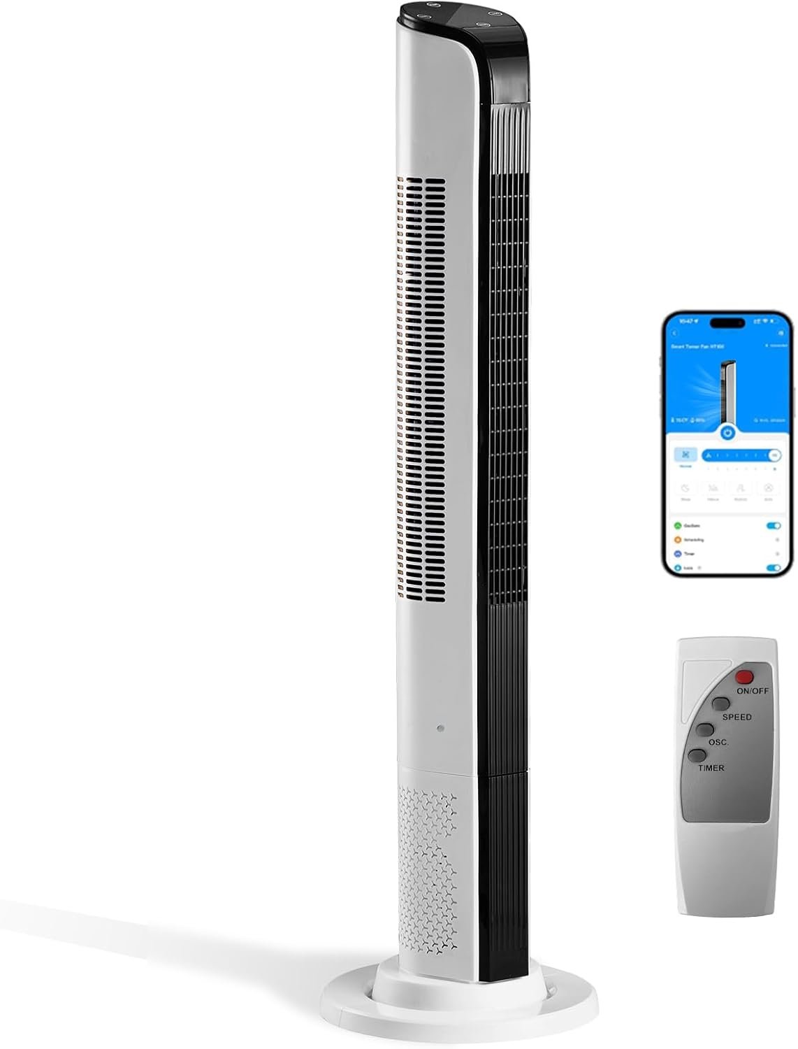 Winado 42″ Tower Fan for Bedroom, Smart Floor Fan with App & Remote Control, Digital Display, Adjustable Oscillating, 3 Speeds, 3 Modes & 12H Timer, Bladeless Quiet Fan for Cooling Home Office