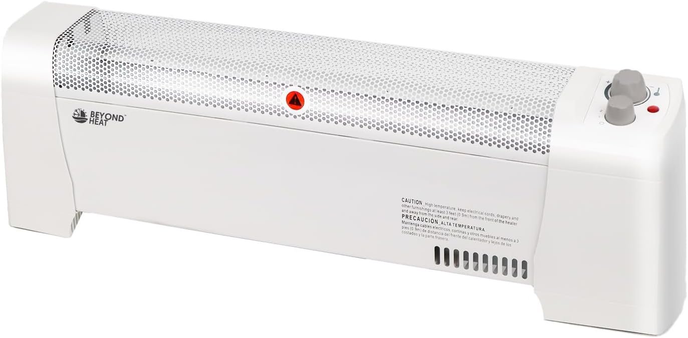 BEYOND HEAT Electric Baseboard Heater, 1500W Convection Heater with Adjustable thermostat and Overheat Protection, Slient Operation for indoor use, White