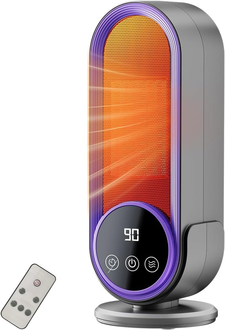 Space Heater Indoor – Energy Efficient Portable Heater with Adjustable Thermostat,1200W PTC Rapid Heating Ceramic Technology with Remote,Intelligent Timing