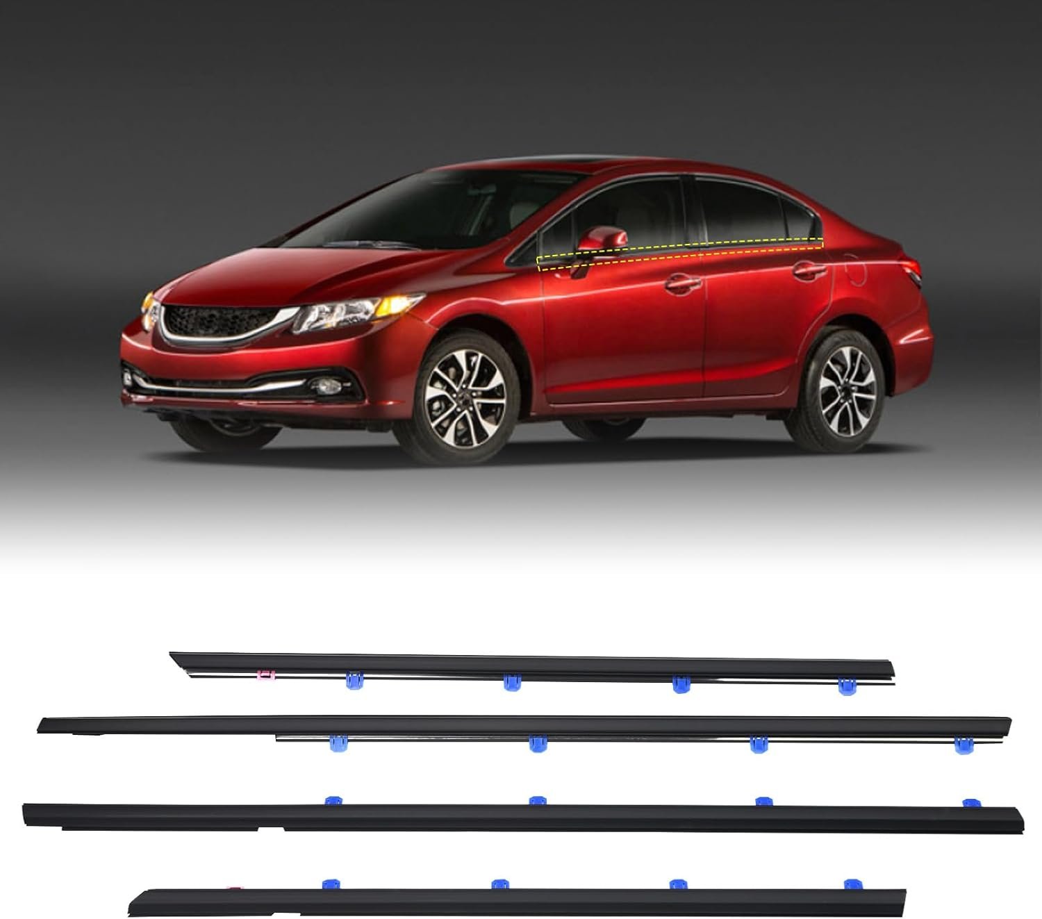 4 Pcs Car Outer Door Window Moulding Trim Weatherstrip Seal Belt Compatible with Honda Vehicle 2012-2015 Civic, Replace#72450-TR0-A01 72410-TR0-A01 72950-TR0-A01 72910-TR0-A01