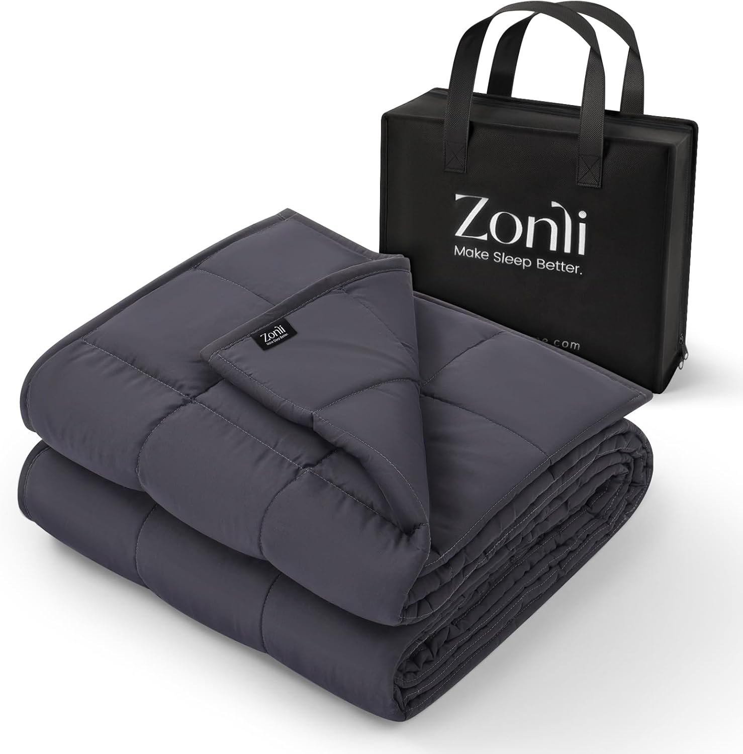 ZonLi Weighted Blanket for Adults (48″x72″, 12lbs, Dark Grey) Twin Size High Breathability Cooling Heavy Blanket, Soft Material with Premium Glass Beads, All-Season, Easy Care
