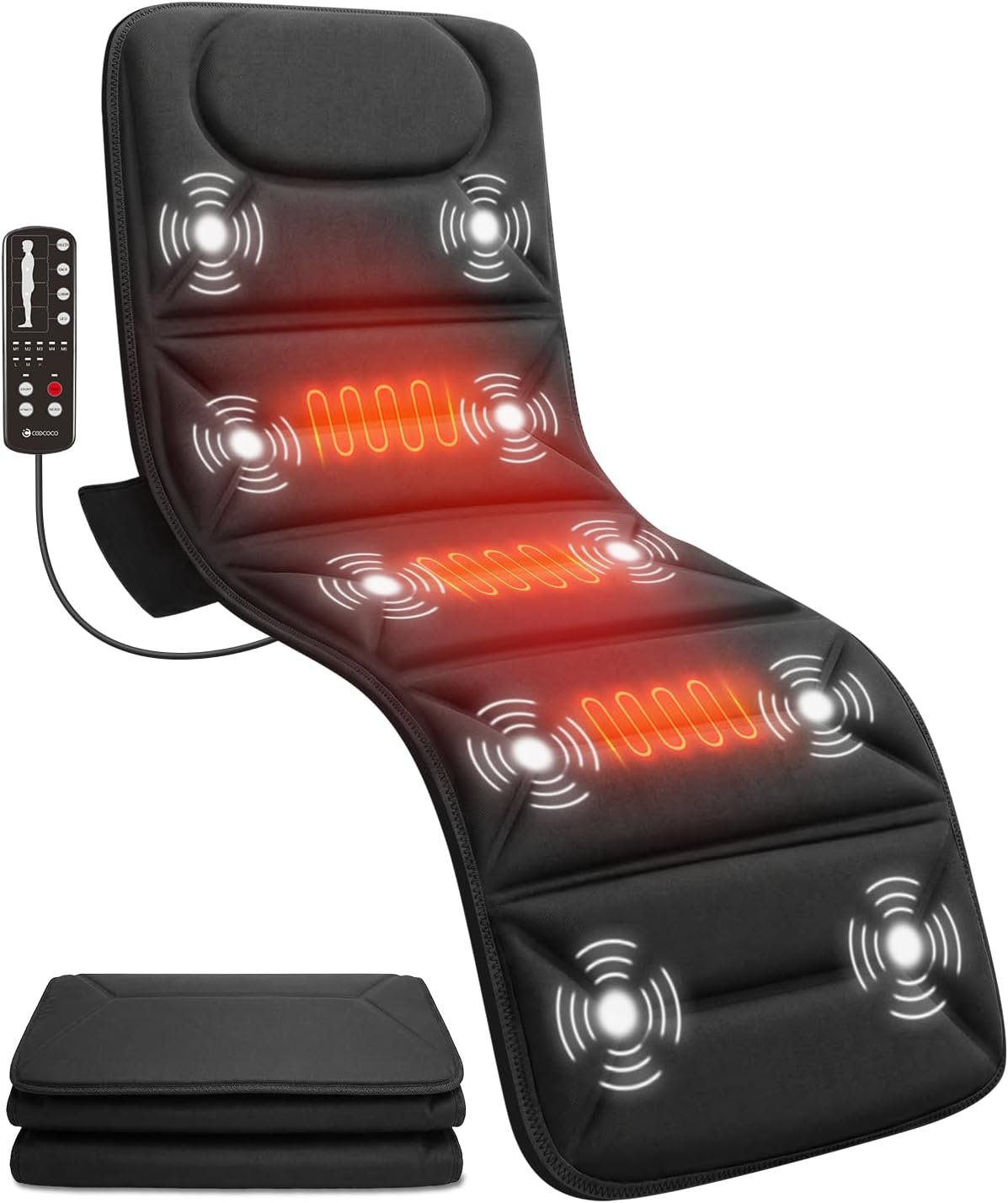 CooCoCo Upgraded Full Body Massage Mat with Enhanced Heat, Vibration Massage Mat with 10 Motors & 3 Heating Zones, Massage Pad for Bed Sofa Recliner, Heated Back Massager Mattress Pad, 66.5”x17.3”