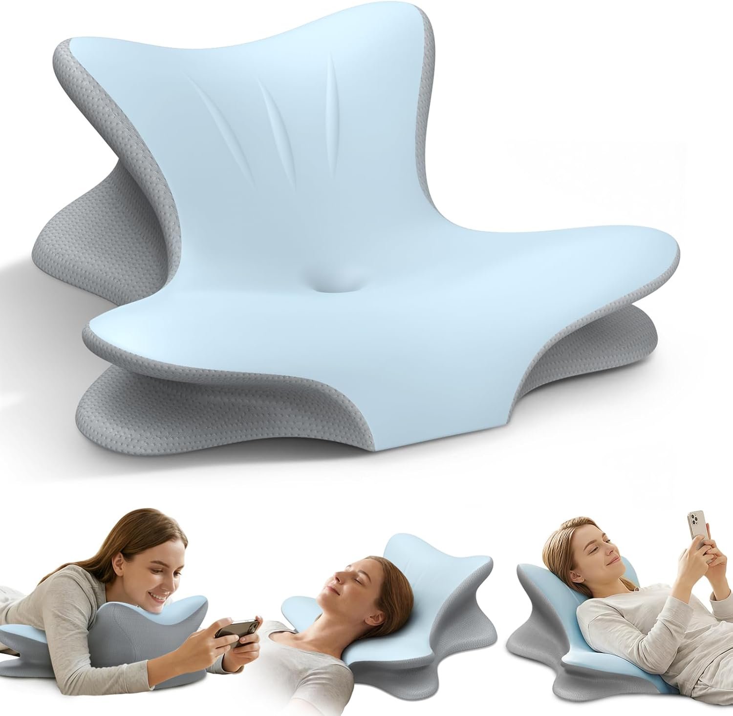 Cervical Neck Pillow for Pain Relief, Ergonomic Reading Pillow for Bed, Orthopedic Wedge Pillow Back Support Pillow, Contour Memory Foam Pillows for Sleeping, Couch Floor Use Lying, Leaning Reading
