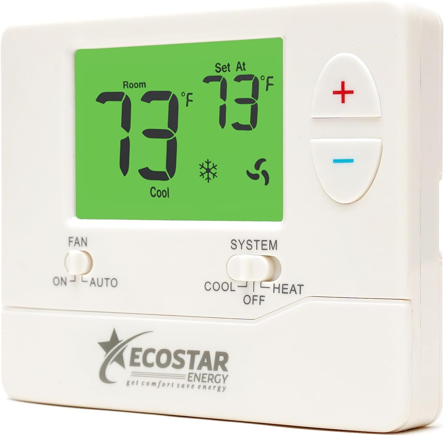Non-Programmable Conventional Single Stage 1 Heat/1 Cool Energy Saving Digital Thermostat with Green Backlight for Home & Commercial Air Conditioning/Heating/HVAC Systems, Easy DIY Installation