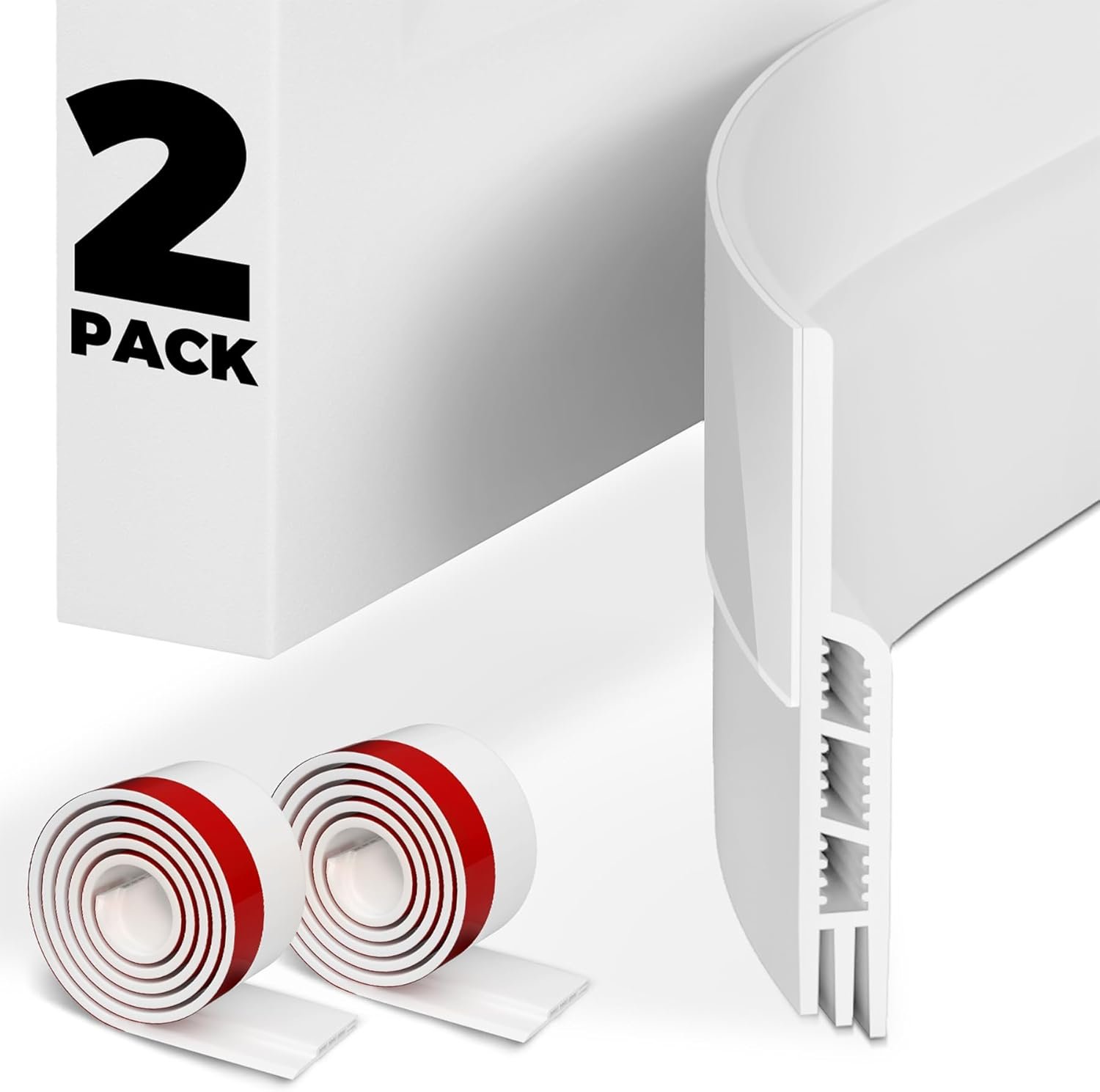 Holikme 2 Pack Door Draft Stopper, Under Door Draft Stopper Blocker Insulator Doors Sweep Weather Stripping Door Seal Noise Stopper Strong Adhesive Door Thresholds, White