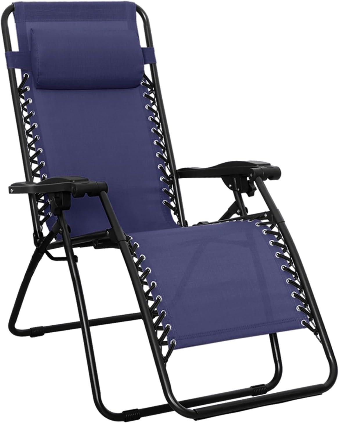 Amazon Basics Outdoor Portable Zero Gravity Reclining Lounge Chair with Headrest Pillow, Textilene, Lightweight, 26″, Blue
