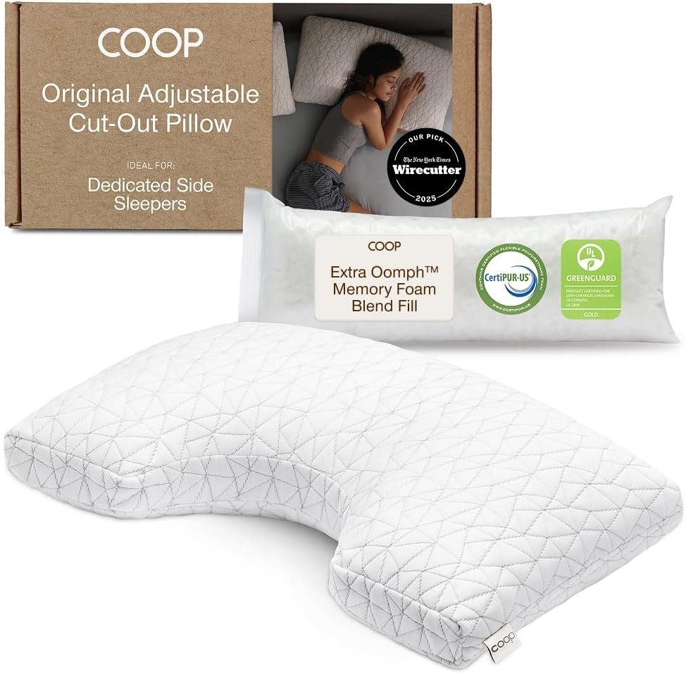 Coop Home Goods Original Cut-Out Adjustable Pillow, Queen Size Bed Pillows for Neck & Head Support, 18 x 28 “ Memory Foam Pillows – Medium Firm for Side Sleeper, CertiPUR-US/GREENGUARD Gold