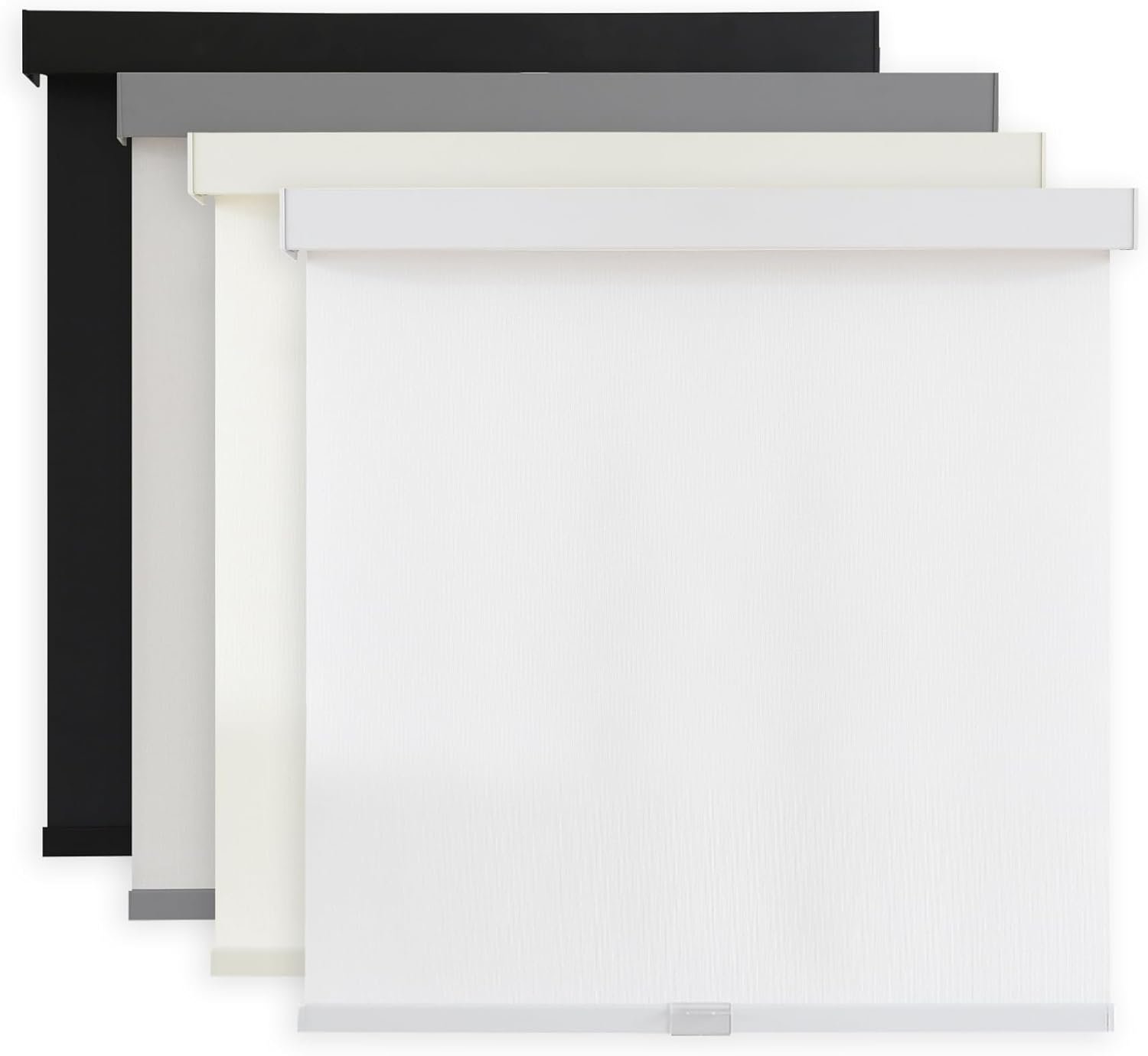 AOSKY Light Filtering Roller Shades Cordless Blinds for Windows, 1% Openness Free-Stop Shades with Valance, Thermal Insulated Fabric, UV Protection, Natural Woven Blinds（34″ W x 72″ H, White）