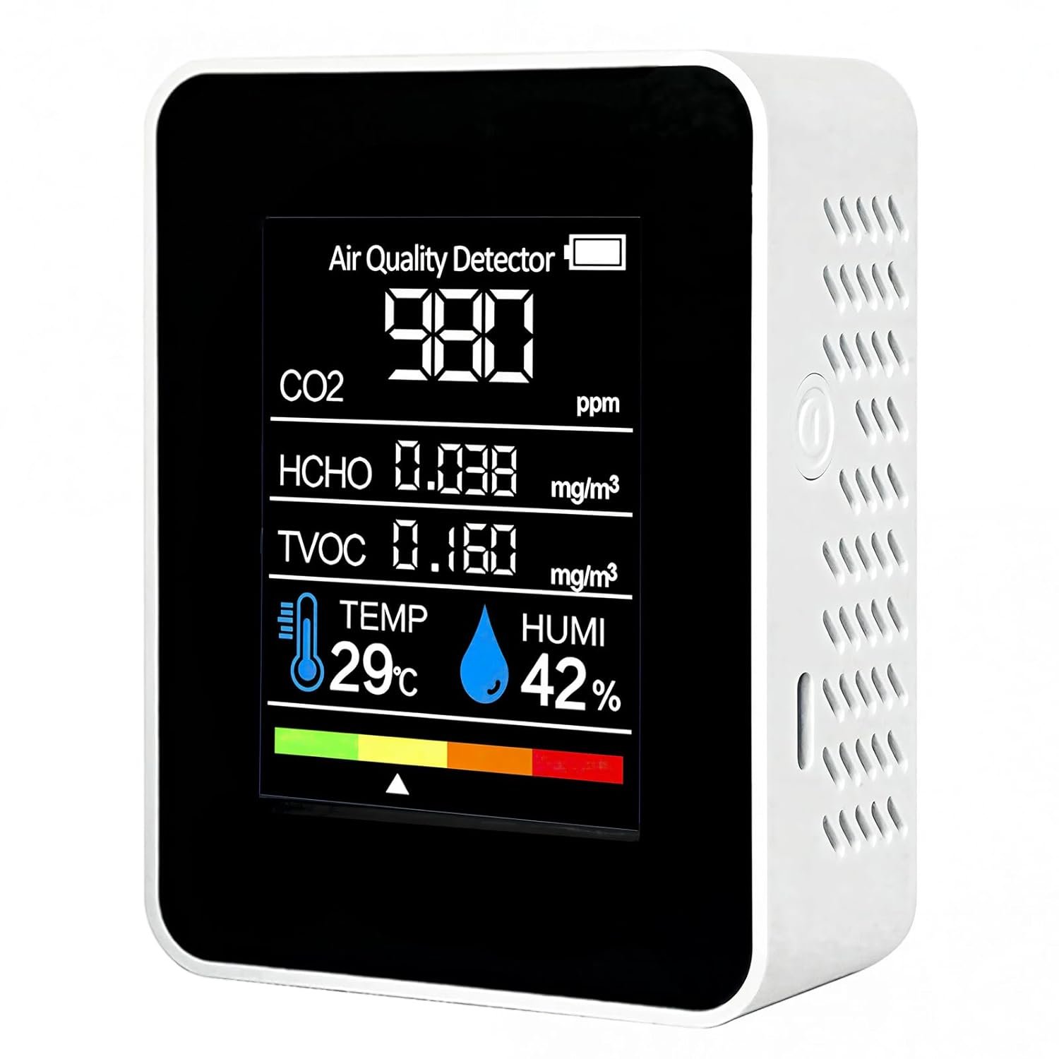 5-in-1 Air Quality Monitor Indoor – CO2, HCHO, TVOC Detector with Temperature & Humidity Display – Portable Air Quality Tester for Home, Office, Bedroom